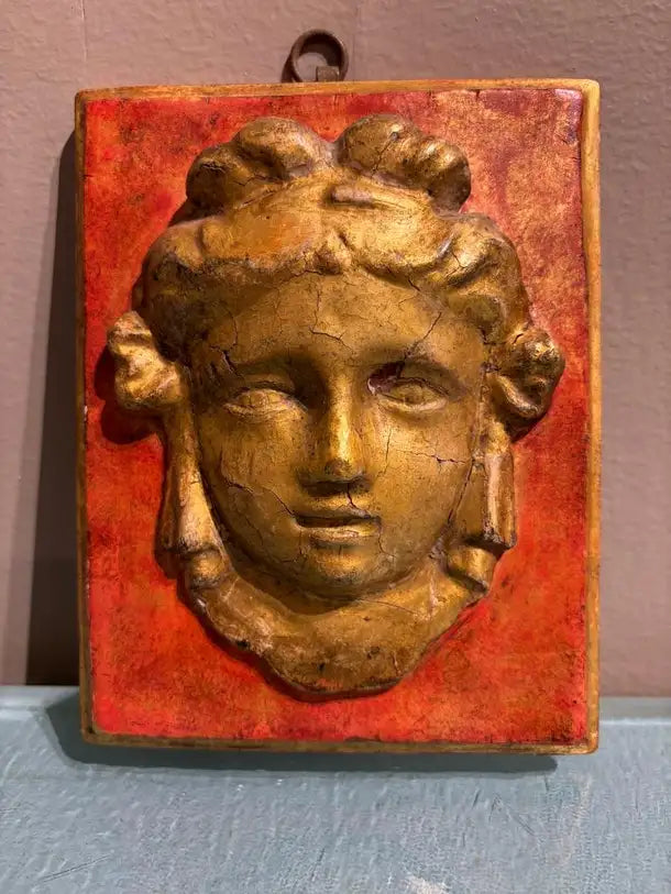 Pair of 18th Century Hand Carved Italian Neoclassical Giltwood Masks