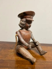 Mexican Terracotta Articulated Doll Figure Wearing a Military Hat