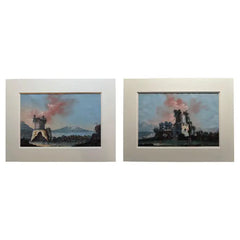 Pair 18th or 19th Century Italian Grand Tour Gouaches of Vesuvius, Bay of Naples