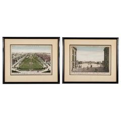 Pair 18th Century Hand Colored Engravings of Brussels by Frederic Leizel