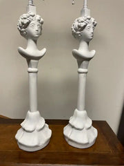 Pair Painted Plaster Table Lamps After Alberto Giacometti, "Tete de Femme"