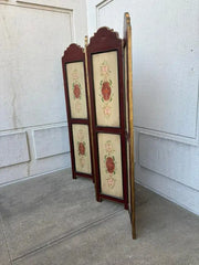 Italian Painted Four Panel Wood Screen Room Divider With Floral Decoration