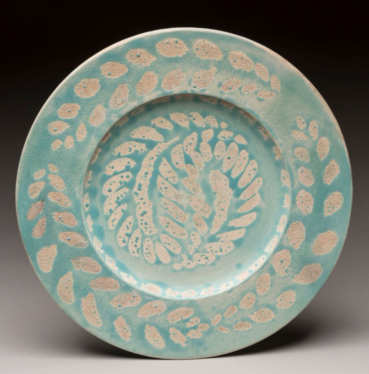 Jean Besnard Circular Ceramic Plate with Scratched Floral Decoration on Water Green Ground, Signed