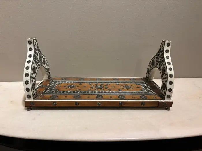 Anglo Indian Rosewood Folding Book Stand of Bone & Metal with Ebony Inlay