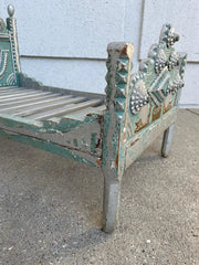 Tramp Art Folk Art Dog Bed With Silver And Blue Paint