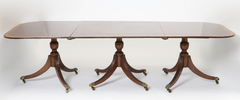 Regency Banded Mahogany Triple Pedestal Dining Table with Two Leaves