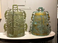 Chinese Archaistic Bronze Ritual Bell, Zhou Dynasty Style having Great Verdigris Patina