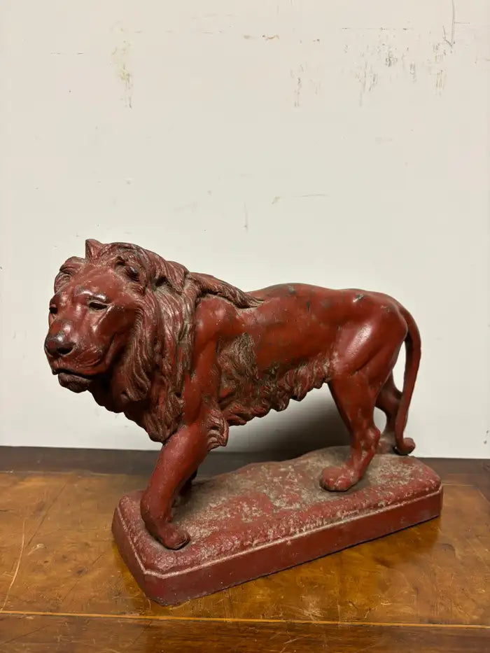 19th Century French Red Painted Zinc Striding Lion