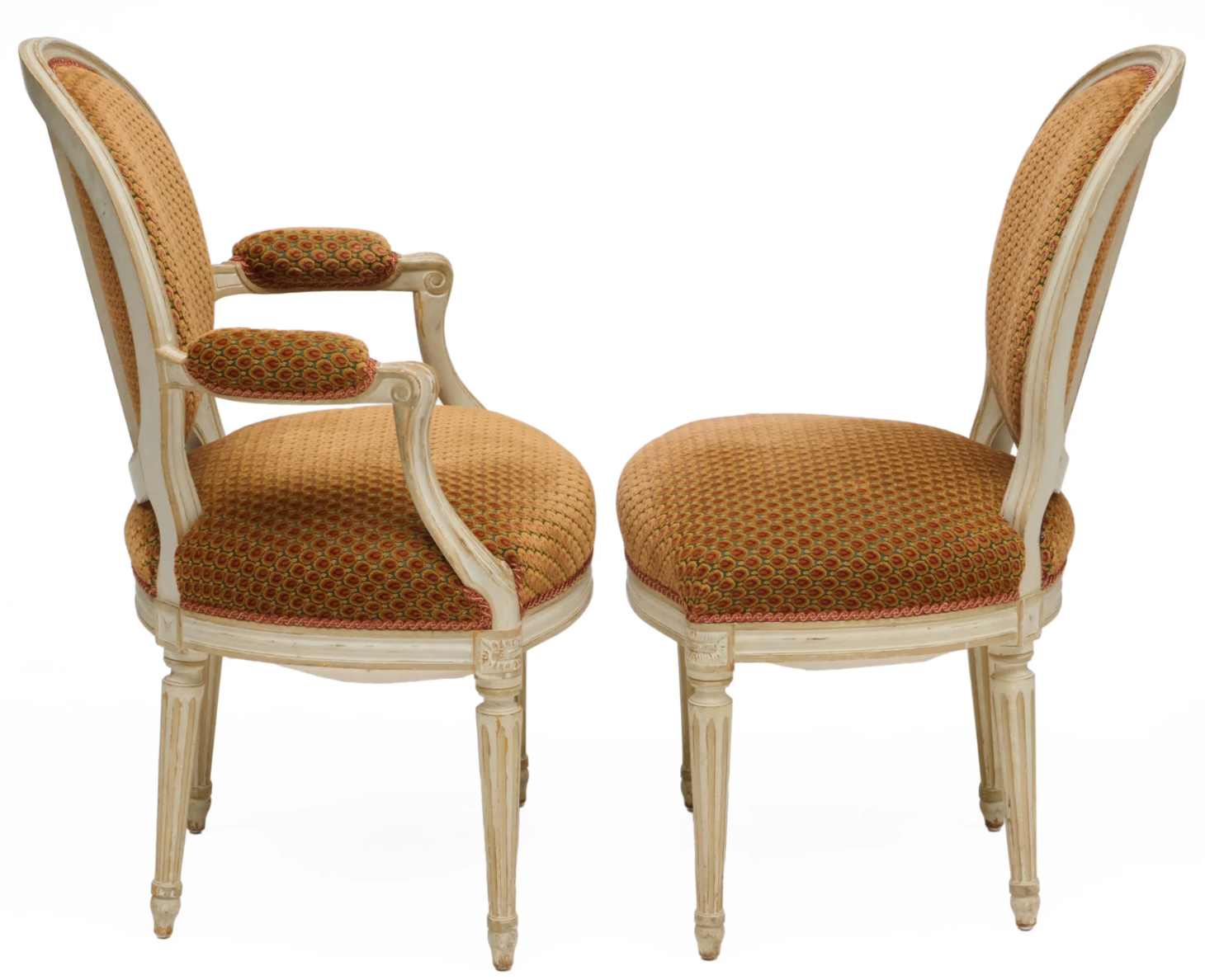 Set of Ten Louis XVI Style Cream Painted and Upholstered Armchairs