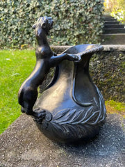 19th Century Italian Grand Tour Bronze Wine Vessel Askos with Panther Handle