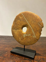Neolithic Carved Stone Disc Mounted on a Steel Base 2-3000 BC