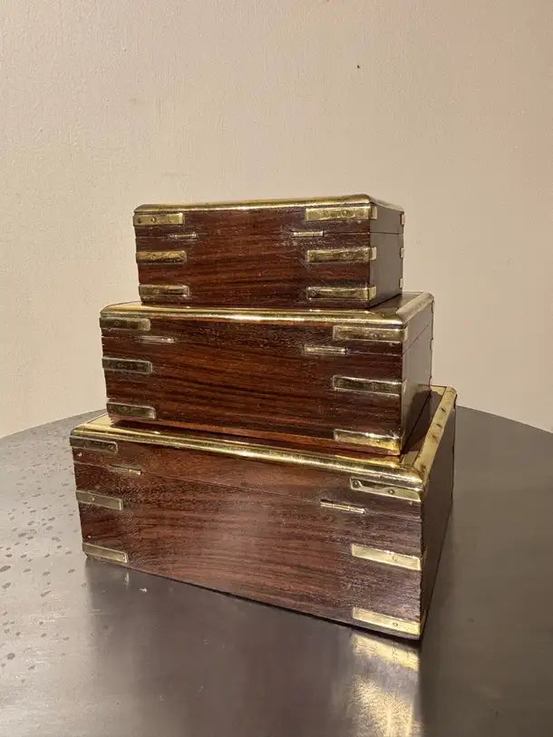 Set of Three 19th C Regency Anglo Indian Rosewood Boxes with Brass Mounts