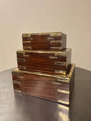 Set of Three 19th C Regency Anglo Indian Rosewood Boxes with Brass Mounts