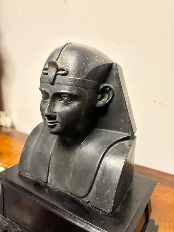 Ancient Egyptian Style Bust of a Pharaoh on Black Lacquer Base