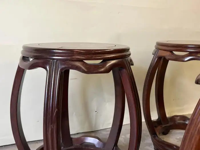 Set of 3 Chinese Rosewood Garden Stools or Side Tables