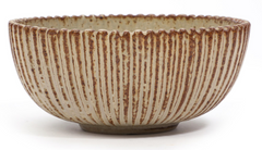 Arne Bang Round Stoneware Bowl with Vertical Incised Relief Decor