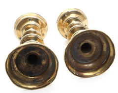 Pair of Gothic Circa 1580–1600 Patinated Brass Altar Candlestick Holders, Baluster Shaped Stem on Round Base, Presumably Friesland