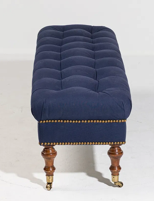 Edward Ferrell Blue Tufted Ottoman Bench,