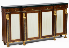 Regency Brass-Inlaid Rosewood Breakfront Credenza With Marble Top