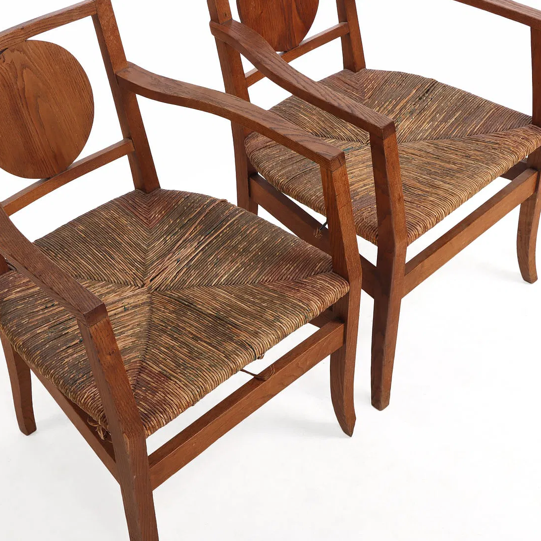 Pair of French Oak Open Arm Chairs