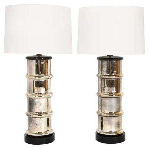 Pair of Mid 20th Century Mercury Glass Column Form Table Lamps