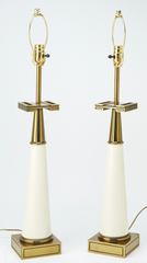 Pair of Tommi Parzinger Attributed Glass and Brass Table Lamps,