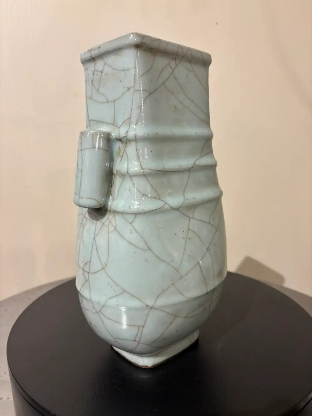 19th Chinese Hu Shaped Celadon Porcelain Vase with Crackle Glaze
