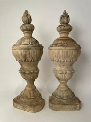 Pair 19th Century Neoclassical Style Italian Plaster Urns with Flame Finials