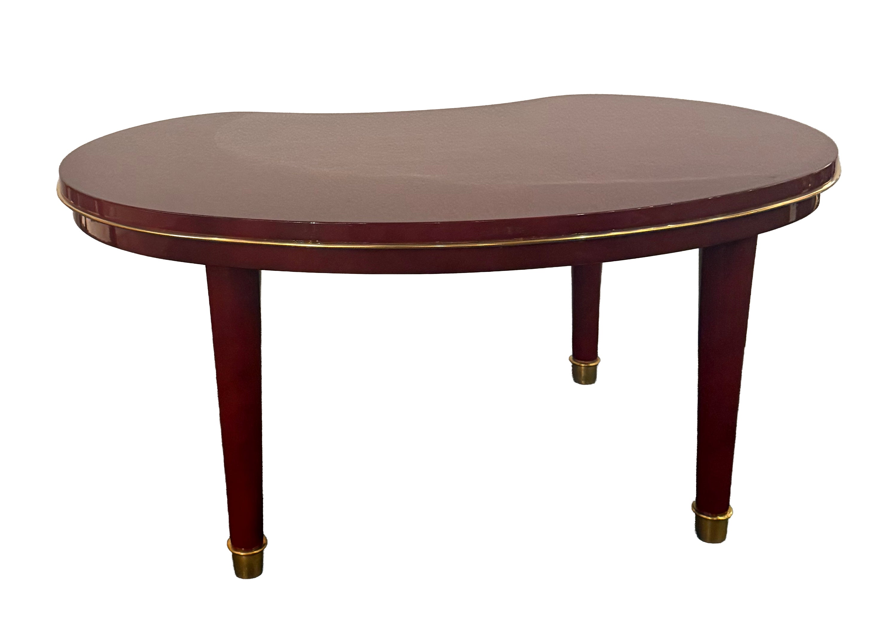 Free-Form Coffee Table, Red Cloud-Lacquered Wood with Gilded Brass Sabot Attributed to Baptistin Spade
