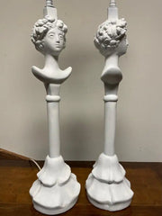 Pair Painted Plaster Table Lamps After Alberto Giacometti, "Tete de Femme"