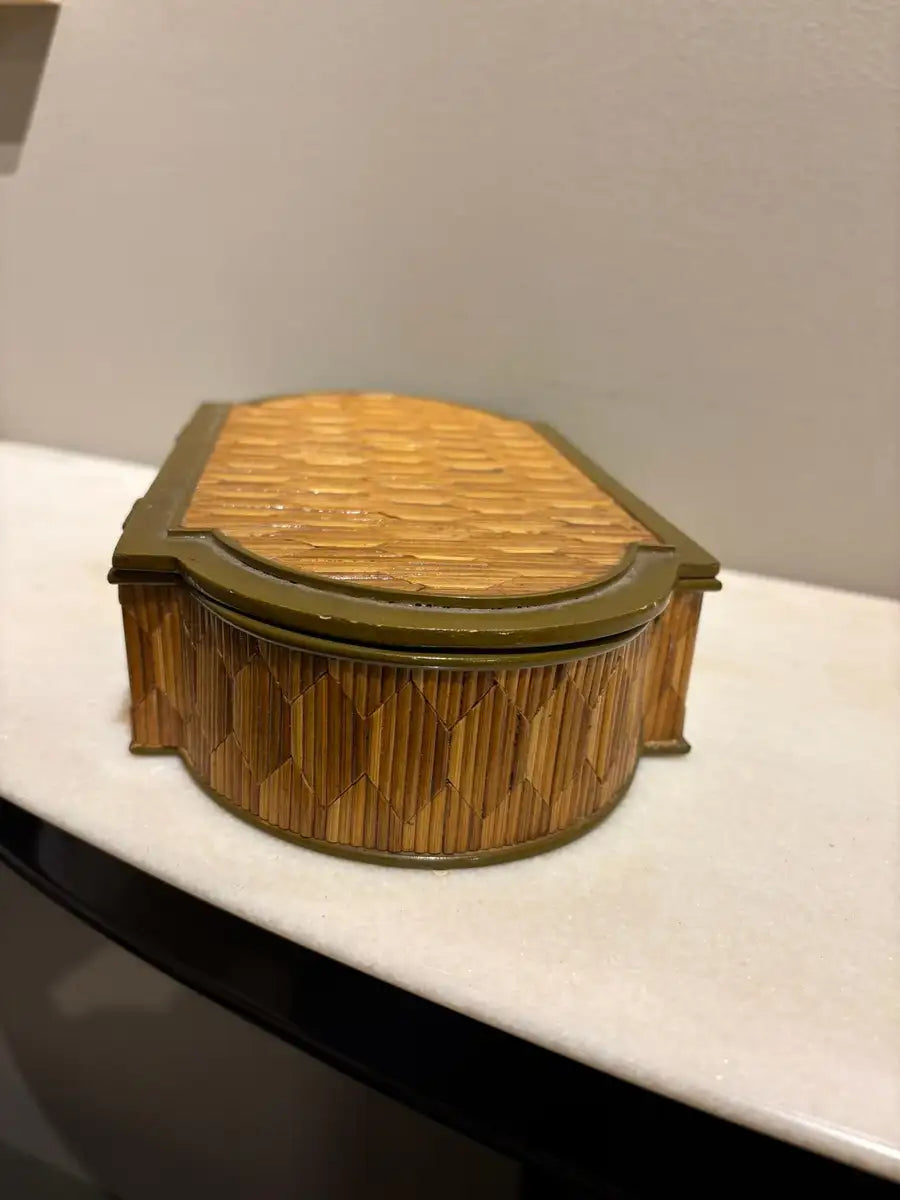 Anglo Indian Diamond Pattern Straw Work Box