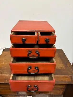 Southeast Asian Small Red Painted Apothecary Chest