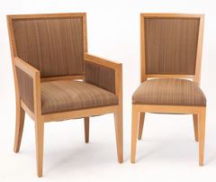 Set of Ten Upholstered Oak Dining Chairs In The Manner of Jean Michele Frank
