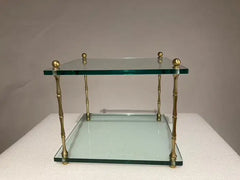 Pair of Italian Mid Century Modern Faux Bamboo Glass and Brass Side Tables