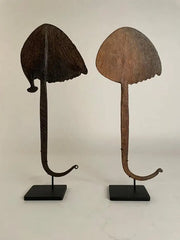 Pair of African Iron Bandaka Hoe Currency, Mounted on Custom Steel Bases