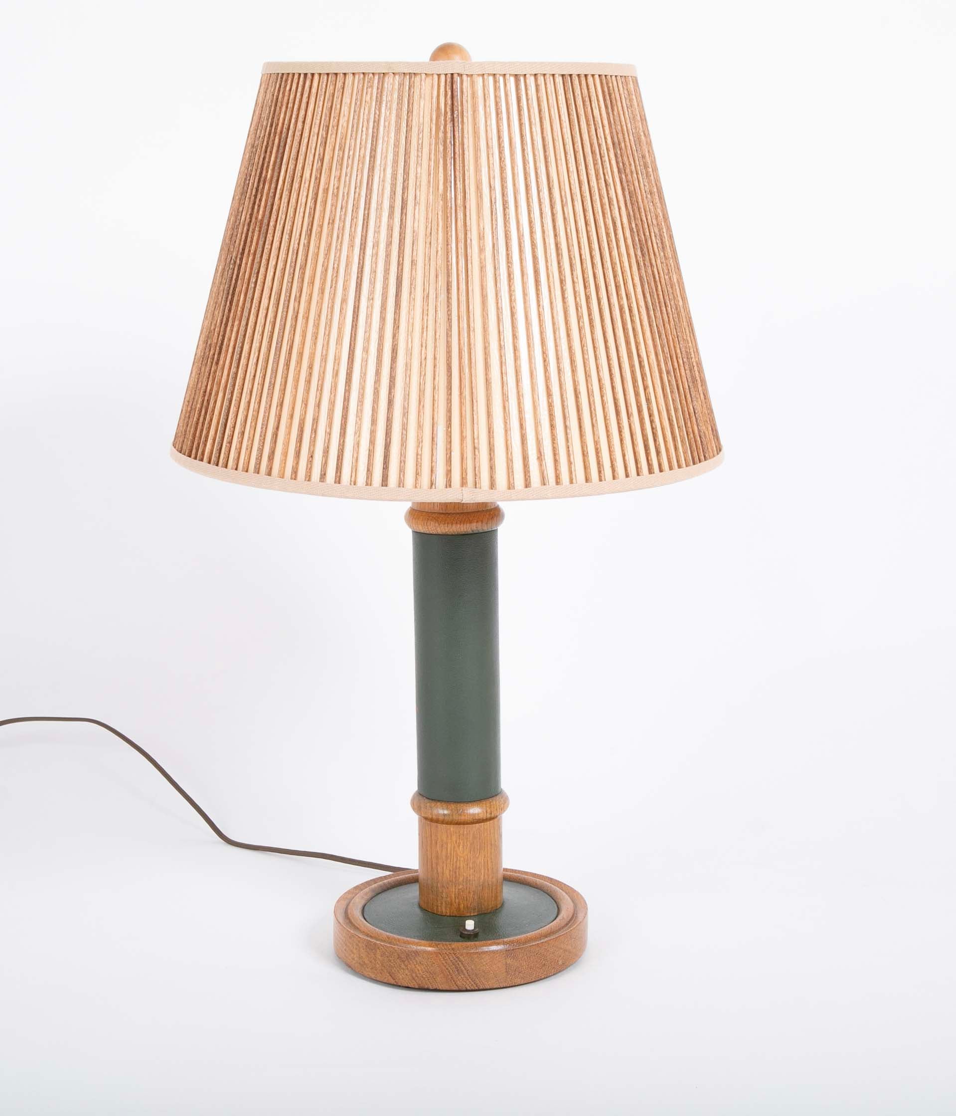 A Leather and Oak Lamp Designed by Paul Dupre-Lafon for Hermes