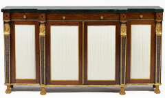 Regency Brass-Inlaid Rosewood Breakfront Credenza With Marble Top