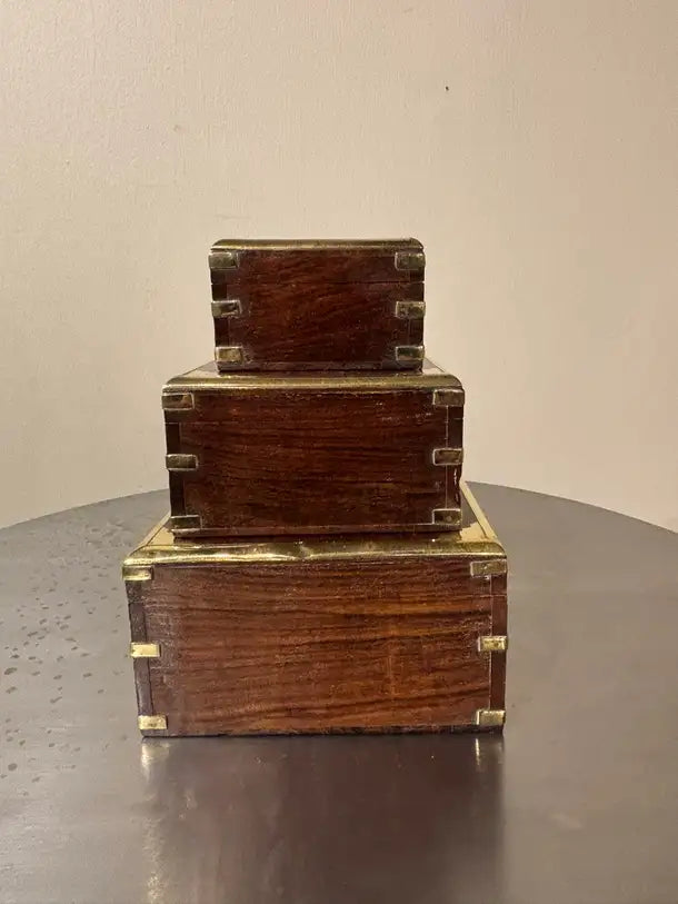 Set of Three 19th C Regency Anglo Indian Rosewood Boxes with Brass Mounts