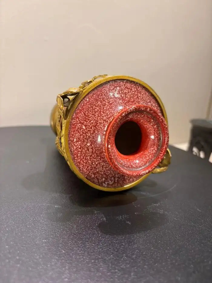 French Louis XVI Style Porcelain Vase Faux Porphyry Glaze Gilt Bronze Mounts