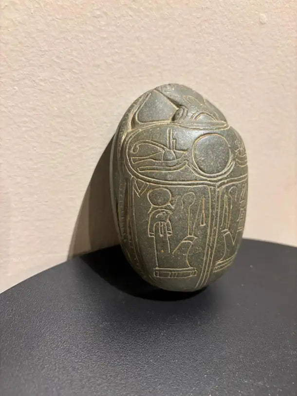 Grand Tour Egyptian Scarab of Carved Steatite with Hieroglyphics