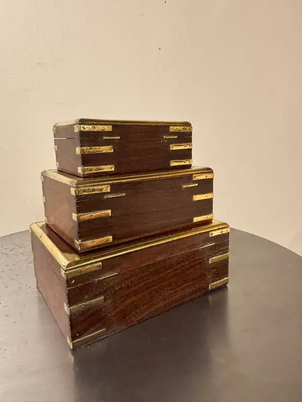 Set of Three 19th C Regency Anglo Indian Rosewood Boxes with Brass Mounts