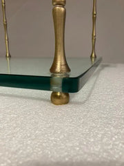 Pair of Italian Mid Century Modern Faux Bamboo Glass and Brass Side Tables