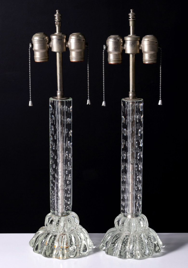 Pair of Barovier & Toso Lamps, Murano.