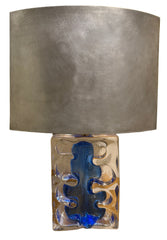 Daum Nancy Lamp Model Lynx with Blue Glass on Translucent Crystal