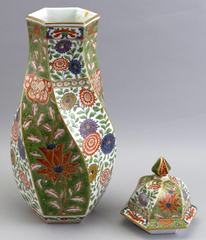 A English Porcelain Twisted Hexagonal Lidded Vase