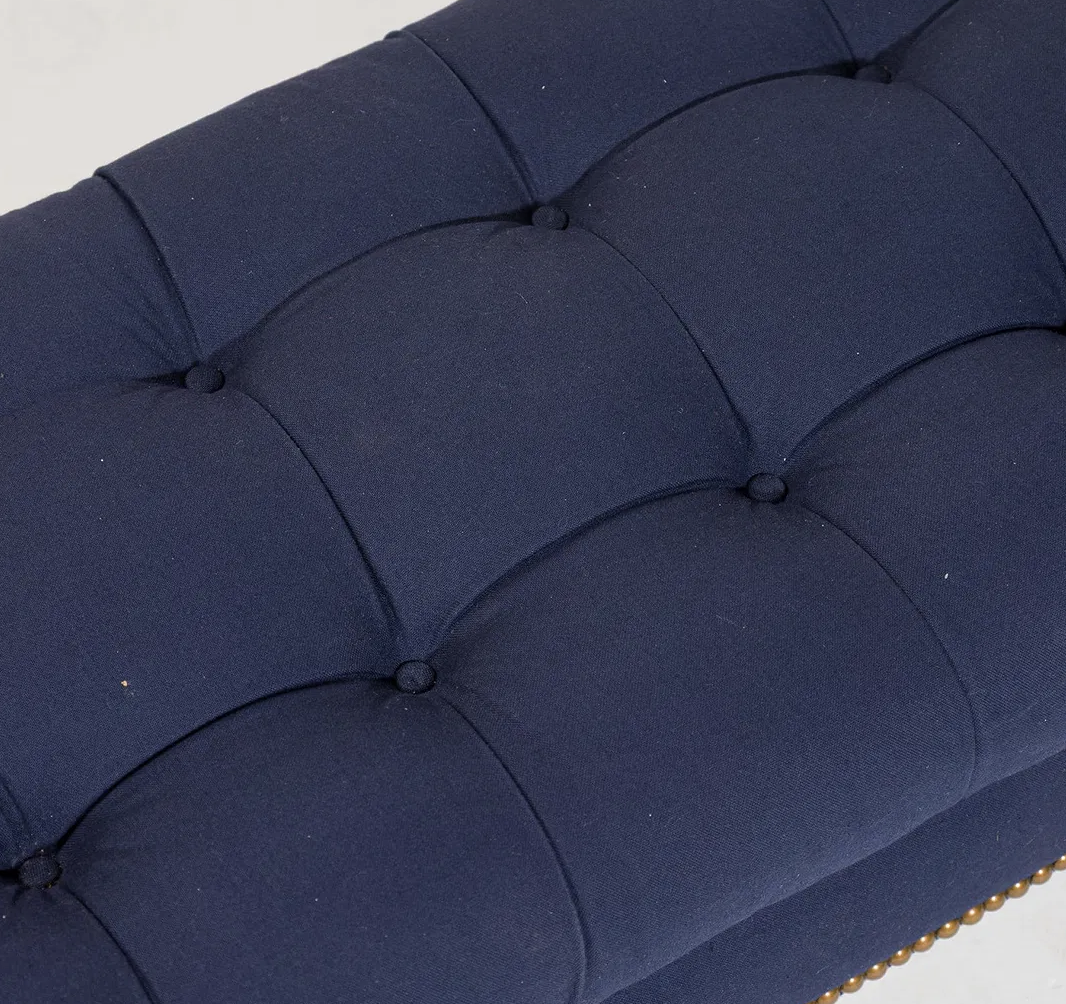 Edward Ferrell Blue Tufted Ottoman Bench,
