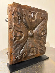 17th Century Spanish Carved Walnut Door Panel on Baroque, Hand-Carved, Steel Base