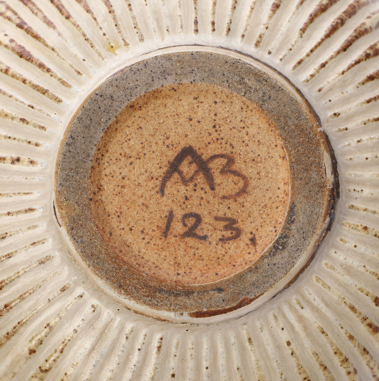 Arne Bang Round Stoneware Bowl with Vertical Incised Relief Decor