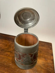 19th Century Swedish Oak and Pewter Tankard With King Carl XV Coin