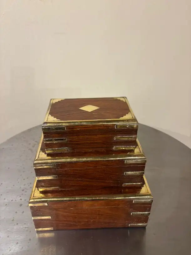 Set of Three 19th C Regency Anglo Indian Rosewood Boxes with Brass Mounts